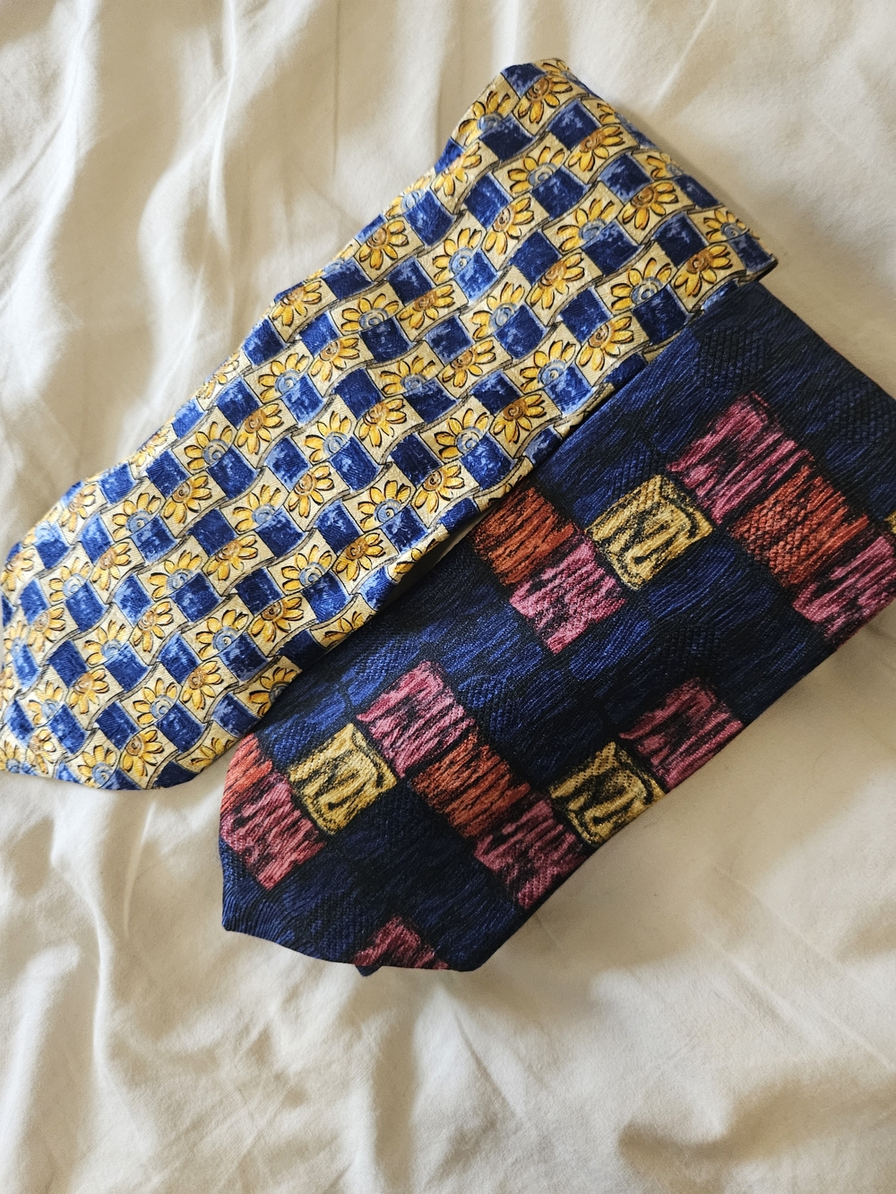 Two Ermenegildo Zegna Blue Red Yellow Abstract Pattern Silk Ties
